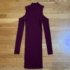 Elegant Burgundy Cold Shoulder Dress